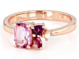 Pink Topaz With Multi-Gemstone 18k Rose Gold Over Sterling Silver Ring 1.04ctw