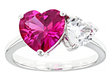 Picture of Pink & White Lab Created Sapphire Rhodium Over Sterling Silver Ring 4.30ctw