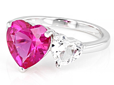 Pink & White Lab Created Sapphire Rhodium Over Sterling Silver Ring 4.30ctw