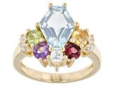 Sky Blue Topaz with Multi-Gemstone 18k Yellow Gold Over Sterling Silver Ring 3.71ctw