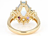 Sky Blue Topaz with Multi-Gemstone 18k Yellow Gold Over Sterling Silver Ring 3.71ctw