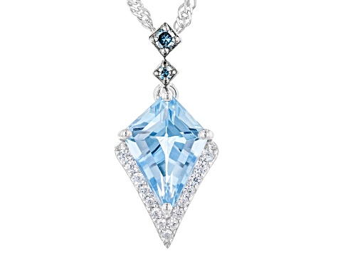 Kite Swiss Blue Topaz With White Zircon Blue Diamonds Sterling Silver Pendant 2.60ctw