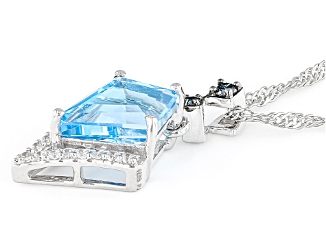 Kite Swiss Blue Topaz With White Zircon Blue Diamonds Sterling Silver Pendant 2.60ctw