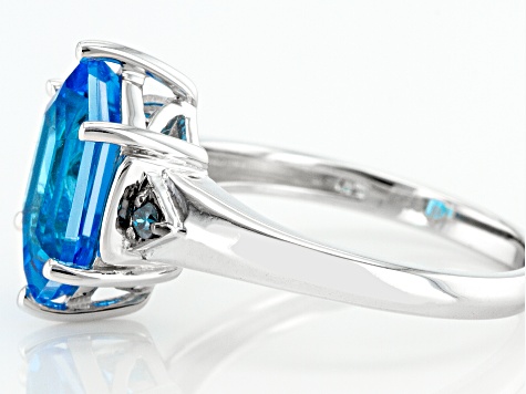 Hexagon Swiss Blue Topaz And Blue Diamond Sterling Silver Ring 3.25ctw