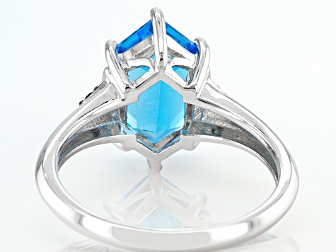 Hexagon Swiss Blue Topaz And Blue Diamond Sterling Silver Ring 3.25ctw