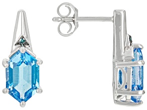 Hexagon Swiss Blue Topaz & .005ctw Blue Diamond Sterling Silver Earrings 2.25ctw
