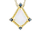 Kite Opal And Blue Diamond 18k Yellow Gold Over Sterling Silver Pendant 0.03ctw