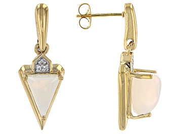 Picture of Triangle Opal and White Zircon 18k Yellow Gold Over Sterling Silver Earrings 0.05ctw