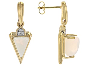 Triangle Opal and White Zircon 18k Yellow Gold Over Sterling Silver Earrings 0.05ctw
