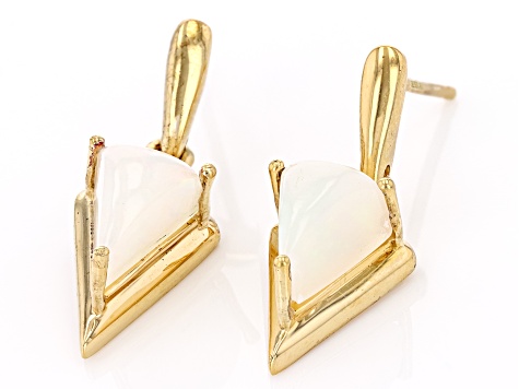 Triangle Opal and White Zircon 18k Yellow Gold Over Sterling Silver Earrings 0.05ctw