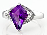 Kite Amethyst and White Zircon Sterling Silver Ring 2.37ctw