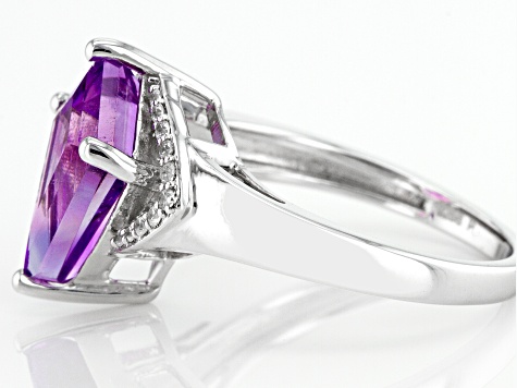 Kite Amethyst and White Zircon Sterling Silver Ring 2.37ctw