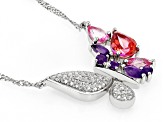 Multi-Color Quartz Rhodium Over Sterling Silver Butterfly Necklace 1.79ctw