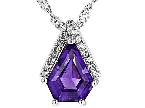 Purple Amethyst With White Zircon Rhodium Over Sterling Silver Pendant With Chain 1.29ctw