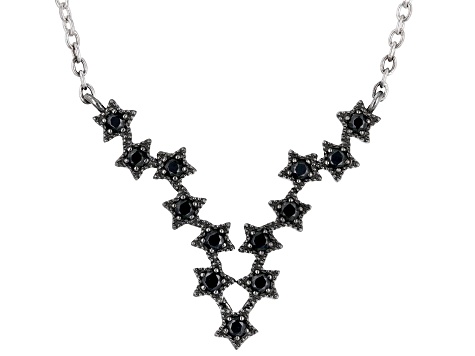 Black Spinel Rhodium Over Sterling Silver Star Necklace 0.49ctw