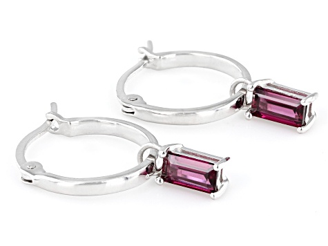 Raspberry Rhodolite Rhodium Over Sterling Silver Dangle Hoop Earrings 0.76ctw