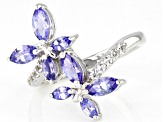 Tanzanite With White Zircon Rhodium Over Sterling Silver Butterfly Ring 1.23ctw