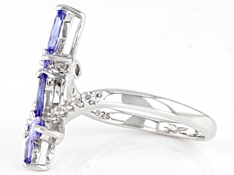 Tanzanite With White Zircon Rhodium Over Sterling Silver Butterfly Ring 1.23ctw