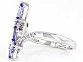 Tanzanite With White Zircon Rhodium Over Sterling Silver Butterfly Ring 1.23ctw