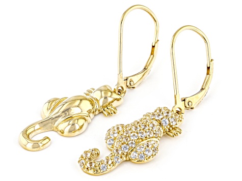 Lab Created White Sapphire 18k Yellow Gold Over Sterling Silver Cat Earrings 0.88ctw