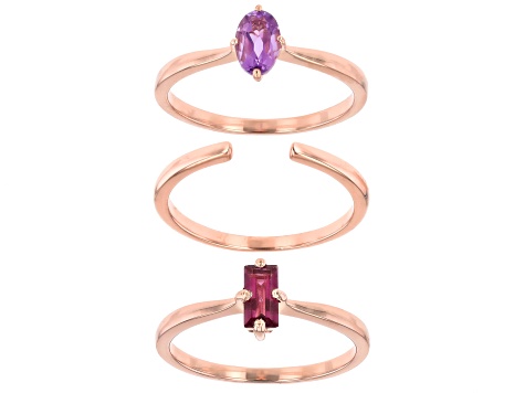 Lavender Amethyst 18k Rose Gold Over Sterling Silver Ring Set 0.72ctw