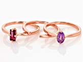 Lavender Amethyst 18k Rose Gold Over Sterling Silver Ring Set 0.72ctw