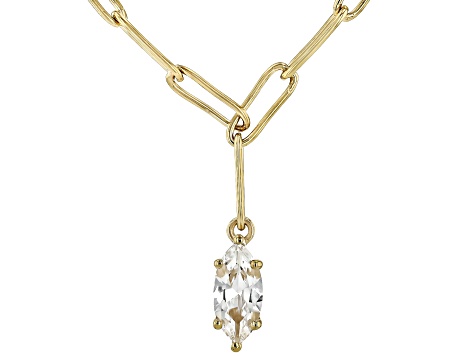 White Lab Created Sapphire 18k Yellow Gold Over Sterling Silver Paperclip Necklace 0.98ct