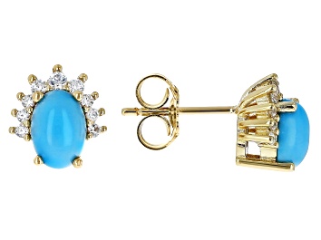 Picture of Blue Sleeping Beauty Turquoise 18k Yellow Gold Over Sterling Silver Stud Earring 0.23ctw