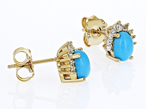 Blue Sleeping Beauty Turquoise 18k Yellow Gold Over Sterling Silver Stud Earring 0.23ctw