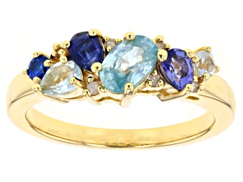 Picture of Multi-Color, Multi-Gemstones 18k Yellow Gold Over Sterling Silver Ring 1.29ctw