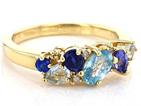 Multi-Color, Multi-Gemstones 18k Yellow Gold Over Sterling Silver Ring 1.29ctw