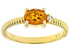 Orange Amber 18k Yellow Gold Over Sterling Silver Ring 0.04ctw