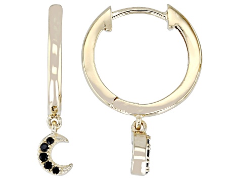 Black Spinel Moon And Solid 18k Yellow Gold Over Sterling Silver Hoop Earring Set 0.07ctw