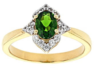 Green Chrome Diopside 18k Yellow Gold Over Sterling Silver Halo Ring 0.99ctw