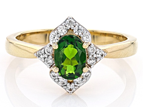 Green Chrome Diopside 18k Yellow Gold Over Sterling Silver Halo Ring 0.99ctw