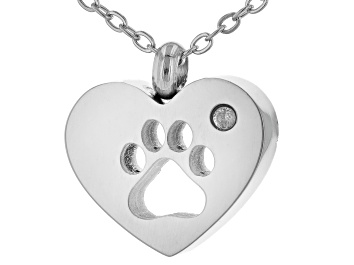 Picture of White Zircon Stainless Steel Heart & Paw Print Pendant With Chain .02ct