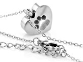 White Zircon Stainless Steel Heart & Paw Print Pendant With Chain .02ct