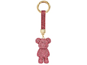 Pink Crystal Gold Tone Bear Keychain