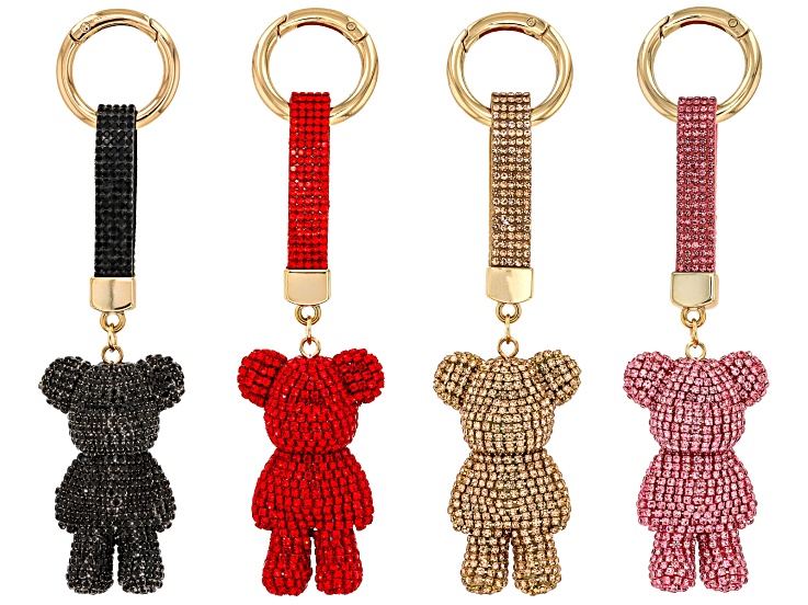 Multi-color Crystal Gold Tone Bear Keychain Set of 4 - TT049 | JTV