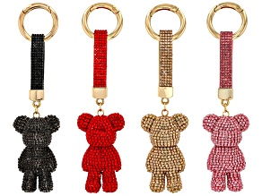 Multi-color Crystal Gold Tone Bear Keychain Set of 4
