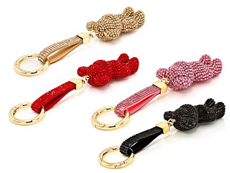 Multi-color Crystal Gold Tone Bear Keychain Set of 4 - TT049 | JTV