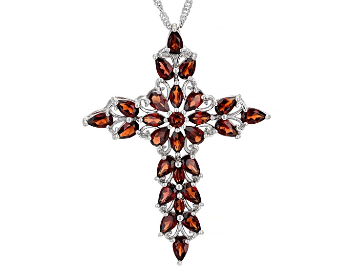 Red Garnet Rhodium Over Sterling Silver Pendant with Chain 5.15ctw