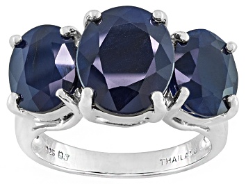 Picture of Blue Sapphire Rhodium Over Sterling Silver 3 Stone Ring 5.25ctw