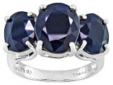 Blue Sapphire Rhodium Over Sterling Silver 3 Stone Ring 5.25ctw