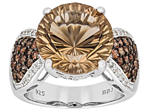 Champagne Quartz Rhodium Over Sterling Silver Ring 6.09ctw