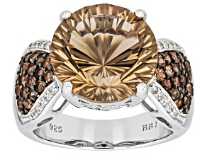 Champagne Quartz Rhodium Over Sterling Silver Ring 6.09ctw