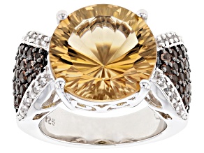 Champagne Quartz Rhodium Over Sterling Silver Ring 6.09ctw