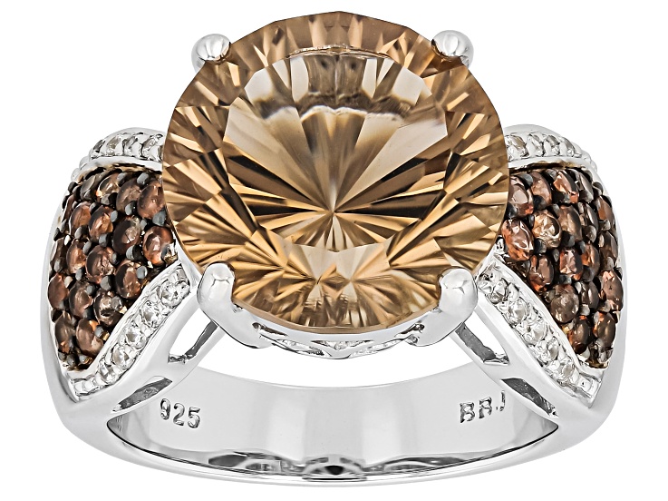 Champagne Quartz Rhodium Over Sterling Silver Ring 6.09ctw