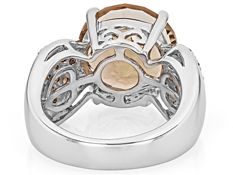 Champagne Quartz Rhodium Over Sterling Silver Ring 6.09ctw