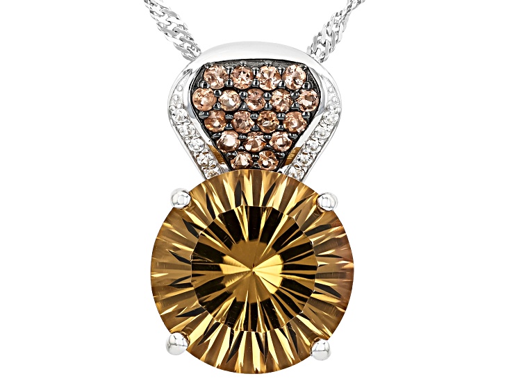 Champagne Quartz Rhodium Over Sterling Silver Pendant With Chain 6.52ctw